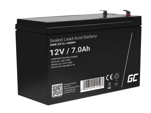 Green Cell® Batterie AGM 12V 7Ah Ólomakku szünetmentes energiatároló akku UPS-ben vészüzemi rendszerek