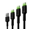 Készlet 3x Green Cell GC Ray USB kábel - USB -C 30cm, 120cm, 200cm, zöld LED, gyorstöltés Ultra Charge, QC 3.0