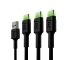 Készlet 3x Green Cell GC Ray USB kábel - USB -C 120cm, zöld LED, gyors töltésű Ultra Charge, QC 3.0