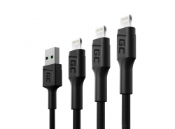 Készlet 3x Green Cell GC Ray USB kábel - Lightning 30cm, 120cm, 200cm iPhone, iPad, iPod, fehér LED, gyors töltés