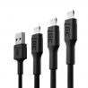 Sada 3x Green Cell GC Ray USB kabel - Lightning 30cm, 120cm, 200cm pro iPhone, iPad, iPod, bílá LED, rychlé nabíjení