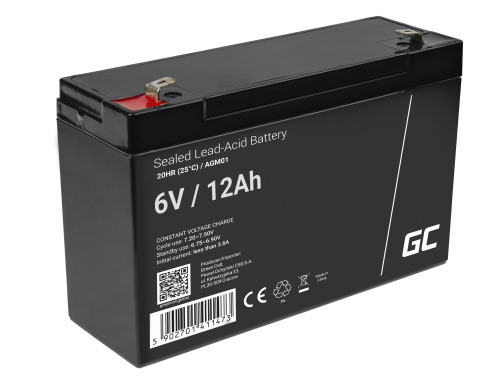 Green Cell® Gelová baterie AGM akumulátorová baterie 6V 12Ah VRLA bezúdržbová pro hračky a poplašné systémy