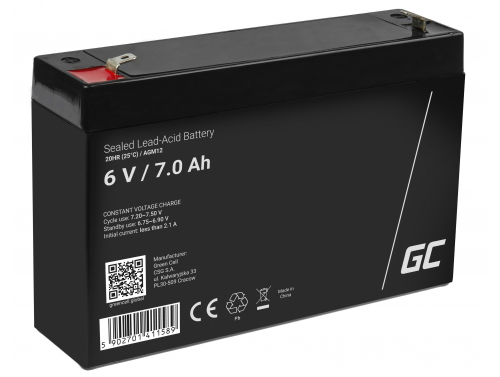 Green Cell® Batterie AGM 6V 7Ah Ólomakku szünetmentes energiatároló akku játékok Riasztórendszerek