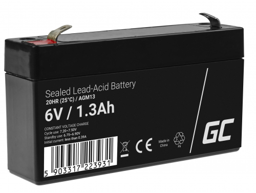Green Cell® Gelová baterie AGM akumulátorová baterie 6V 1.3Ah VRLA bezúdržbová pro hračky a poplašné systémy