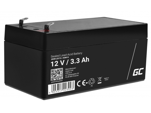 Green Cell® AGM Batterie 12V 3.3Ah Vlies Wartungsfrei Bleiakku für Elektro Spielzeug Alarm Krankenhausbett Notbeleuchtung CCTV
