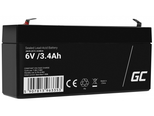 Green Cell® Gelová baterie AGM akumulátorová baterie 6V 3.4Ah VRLA bezúdržbová pro hračky a poplašné systémy