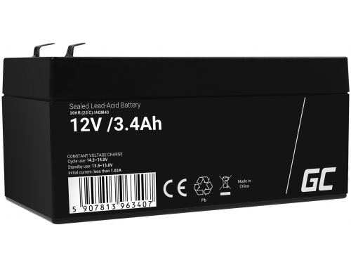 Green Cell® Batterie AGM 12V 3.4Ah Ólomakku szünetmentes energiatároló akku játékok Riasztórendszerek
