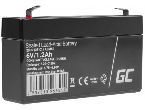 Green Cell® AGM Batterie 6V 1.2Ah Vlies Wartungsfrei Bleiakku für Elektro Spielzeug Alarm Kinderfahrzeuge Fiskaldrucker Waage