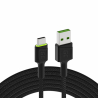 Green Cell GC Ray USB kábel - USB -C 200cm, zöld LED, Ultra Charge gyorstöltés, QC 3.0