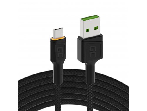 Green Cell GC Ray USB kábel - Micro USB 120 cm, narancssárga LED, Ultra Charge gyorstöltés, QC3.0