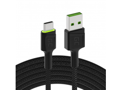 USB kabel Green Cell GC Ray - USB -C 120 cm, zelená LED, rychlé nabíjení ultra Charge, QC 3.0