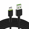 USB kabel Green Cell GC Ray - USB -C 120 cm, zelená LED, rychlé nabíjení ultra Charge, QC 3.0