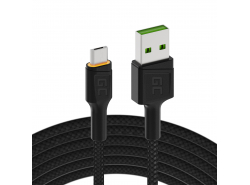 Kabel Green Cell Ray USB-A - microUSB orange LED 200cm mit Unterstützung für Ultra Charge QC3.0-Schnellladung