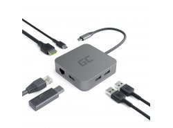 Adapter HUB USB-C Green Cell 6 in 1 (3xUSB 3.0 HDMI 4K Ethernet) für Apple MacBook Pro, Air, Asus, Dell XPS, HP, Lenovo X1