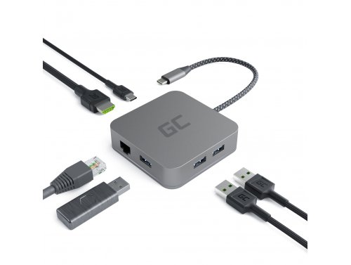 Dockingstation, Adapter, Green Cell GC HUB2 USB-C 6 im 1 (USB 3.0 HDMI Ethernet USB-C) für Apple MacBook, Dell XPS und andere