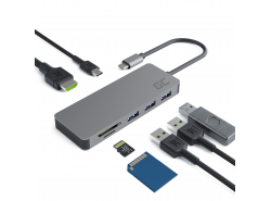 Adapteris HUB USB-C Green Cell 7 prievadai (USB 3.0 HDMI 4K microSD SD) už Apple MacBook Pro, Air, Asus, Dell XPS, HP, Lenovo X1