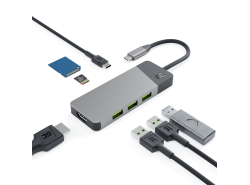 Adaptér HUB GC Connect 7v1 (3xUSB-A 3.1 HDMI 4K 60Hz USB-C PD 85W) pro Apple MacBook M1/M2 Lenovo X1, Asus ZenBook, Dell XPS