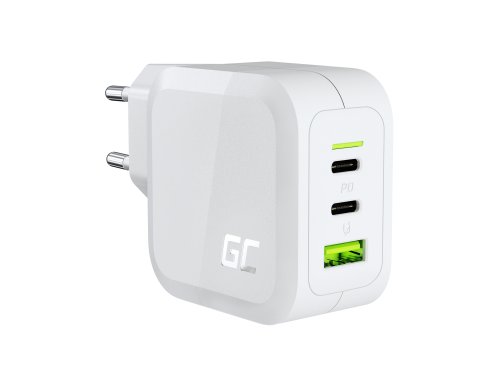 Green Cell Bílá Síťová Nabíječka 65W GaN GC PowerGan pro Notebook, MacBook, Iphone, Tablet, Nintendo Switch - 2x USB-C, 1x USB-A