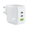 Green Cell Baltas tinklo Įkroviklis 65W GaN GC PowerGan MacBook, IPhone, IPad Nintendo Switch - 2x USB-C, 1x USB-A