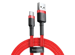 USB į USB-C kabelis Baseus Cafule 2A, QC3.0, 200 cm, Duomenų perdavimas 480 Mb/s, Patvarus nylo oplotas, Raudona spalva