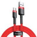 USB į USB-C kabelis Baseus Cafule 2A, QC3.0, 200 cm, Duomenų perdavimas 480 Mb/s, Patvarus nylo oplotas, Raudona spalva