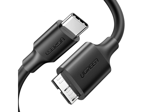 Kabel Micro-B USB - USB-C UGREEN 1m, schwarz, Schnelle Datenübertragung Super Speed 3.0, Für Kamera, Festplatte, Smartphone.