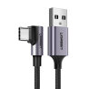 UGREEN Úhlový Kabel USB-A na USB-C, 3A, 200 cm, Rychlé nabíjení Quick Charge 3.0, Černo-stříbrná barva