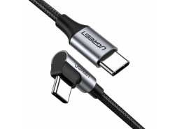 USB-C į USB-C kabelis, kampinis UGREEN US255,3A, 60W, 0,5 m, juodas