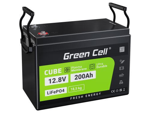 Ličio geležies fosfatas LiFePO4 Green Cell 12V 12.8V 200Ah baterijoms, skirtas saulės kolektoriams, mobiliems namams ir valtims
