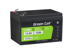 Green Cell® akkumulátor LiFePO4 12Ah 12.8V 153,6Wh lítium vasfoszfát típusú Fotovoltaikkus rendszer, Lakóautó, Csónak