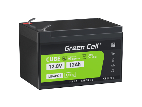 Green Cell® akkumulátor LiFePO4 12Ah 12.8V 153,6Wh lítium vasfoszfát típusú Fotovoltaikkus rendszer, Lakóautó, Csónak