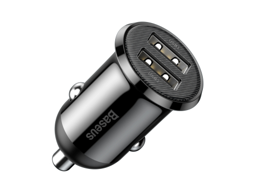 Automobilinis įkroviklis Baseus Grain Pro 24 W, 2x USB, 4.8 A, juodas, Greitas telefono krovimas kelionėje