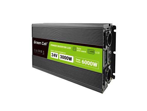Green Cell PowerInverter LCD Spannungswandler 24 V 3000 W/6000 W Reiner Sinus-Wechselrichter mit Display