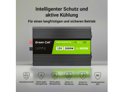Green Cell PowerInverter LCD 12 V 2000 W/40000 W Reiner Sinus-Wechselrichter mit Display