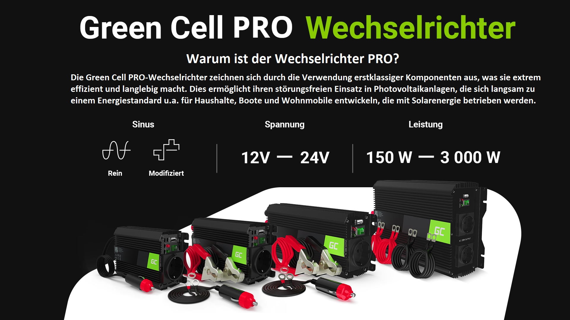 Green Cell Pro Wechselrichter Inverter 12V auf 230V 300W/600W