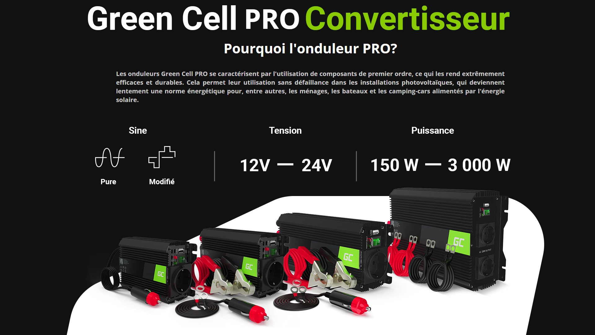 Green Cell® 500W/1000W Convertisseur de Tension DC 12V AC 230V